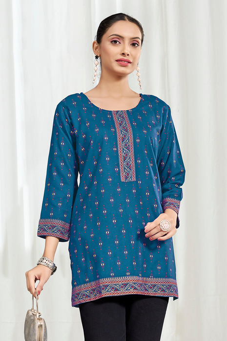 Heavy Rayon Mombay Fabric Multi Print - LTT13 Blue