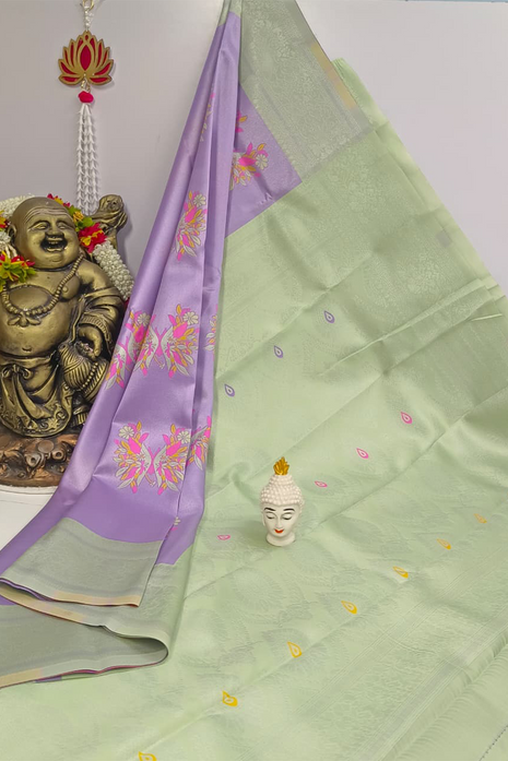 Elite Kupera Korvai Elite Bridal Rapier Fancy Lightweight Silk Sarees - LTS90 Light Green & Violet