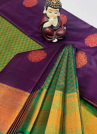 Kanchipuram Handloom Soft Silk Saree - LTS138 Dark Brown & Green