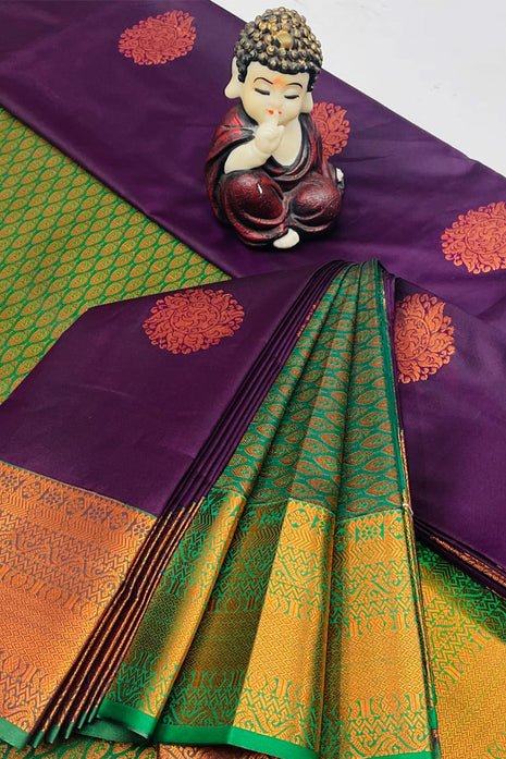 Kanchipuram Handloom Soft Silk Saree - LTS138 Dark Brown & Green