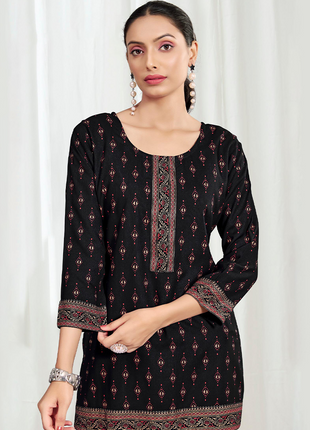 Heavy Rayon Mombay Fabric Multi Print -LTT12  Black