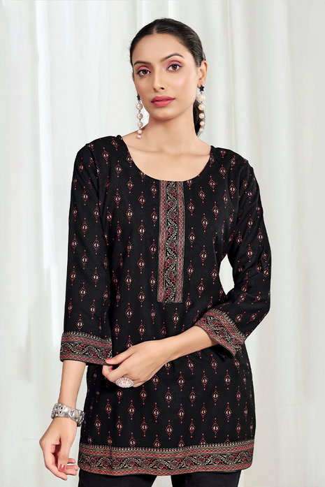 Heavy Rayon Mombay Fabric Multi Print -LTT12  Black