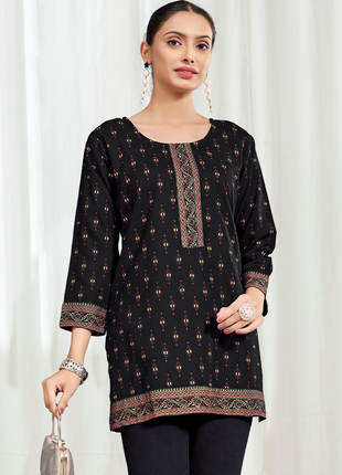 Heavy Rayon Mombay Fabric Multi Print -LTT12  Black