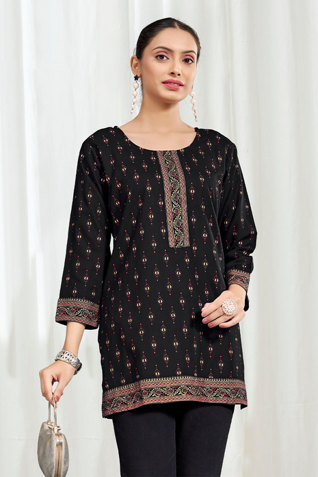 Heavy Rayon Mombay Fabric Multi Print -LTT12  Black