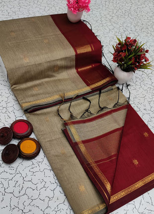 Luna Silk Cotton Sarees - LTS58 Light Grey & Maroon
