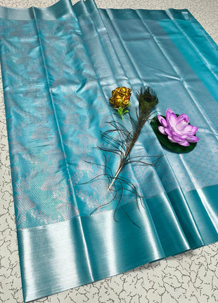 Tissue Kota Jari Model Sarees - LTS16 Aqua Blue