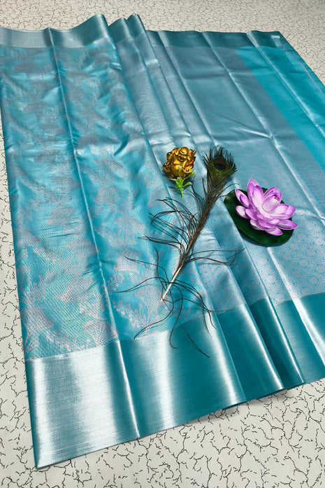 Tissue Kota Jari Model Sarees - LTS16 Aqua Blue