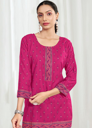 Heavy Rayon Mombay Fabric Multi Print - LTT11 Pink