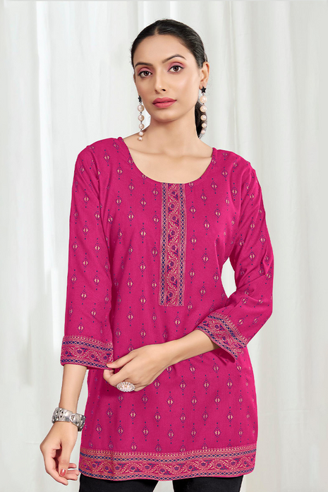 Heavy Rayon Mombay Fabric Multi Print - LTT11 Pink