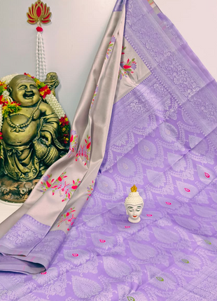 Elite Kupera Korvai Elite Bridal Rapier Fancy Lightweight Silk Sarees - LTS89 Silver & Lavendar