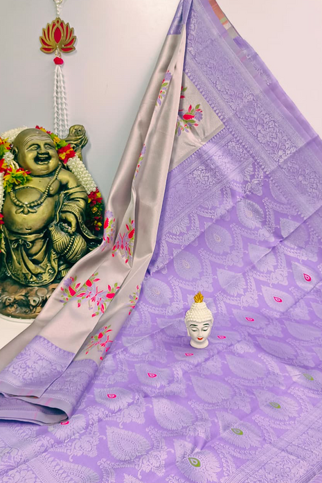 Elite Kupera Korvai Elite Bridal Rapier Fancy Lightweight Silk Sarees - LTS89 Silver & Lavendar