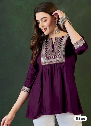 Trending Short Length Kurti with Embroidery Work - LTT23 Wine