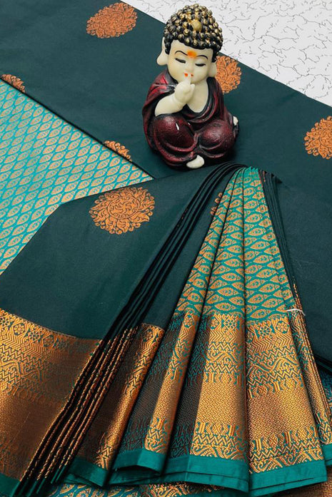 Kanchipuram Handloom Soft Silk Saree - LTS137 DarkGreen & Teal Green