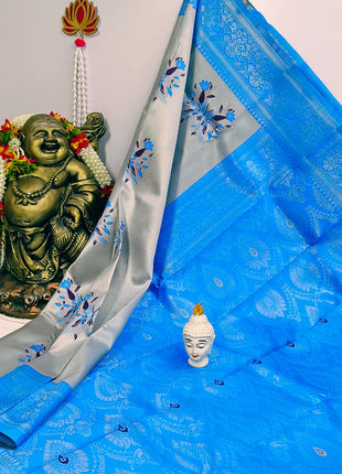 Elite Kupera Korvai Elite Bridal Rapier Fancy Lightweight Silk Sarees - LTS93 Grey & Royal Blue