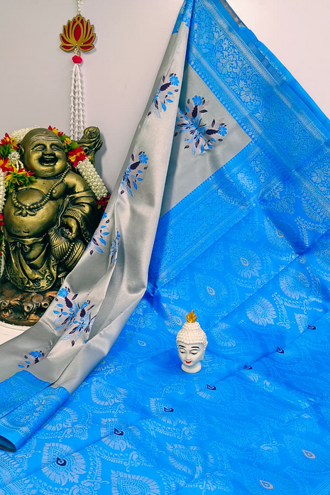 Elite Kupera Korvai Elite Bridal Rapier Fancy Lightweight Silk Sarees - LTS93 Grey & Royal Blue