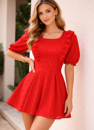 Luna Red Frill Sleeve Dress - LTC20