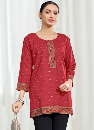 Heavy Rayon Mombay Fabric Multi Print - LTT10 Deep Red