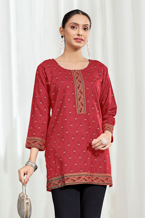 Heavy Rayon Mombay Fabric Multi Print - LTT10 Deep Red