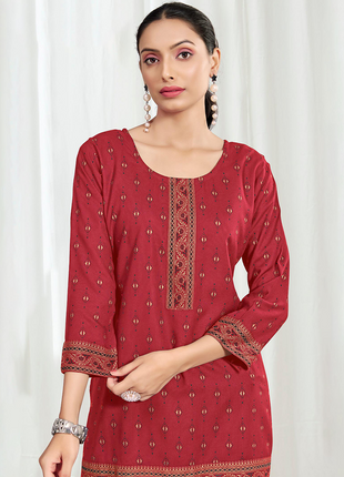 Heavy Rayon Mombay Fabric Multi Print - LTT10 Deep Red