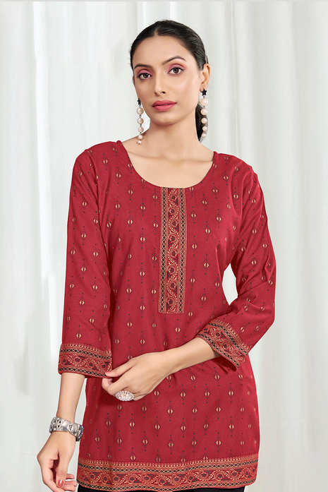 Heavy Rayon Mombay Fabric Multi Print - LTT10 Deep Red