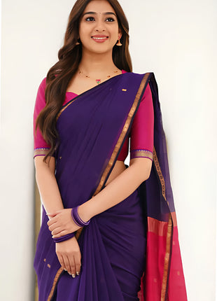 Luna Silk Cotton Sarees - LTS57 Violet & Pink