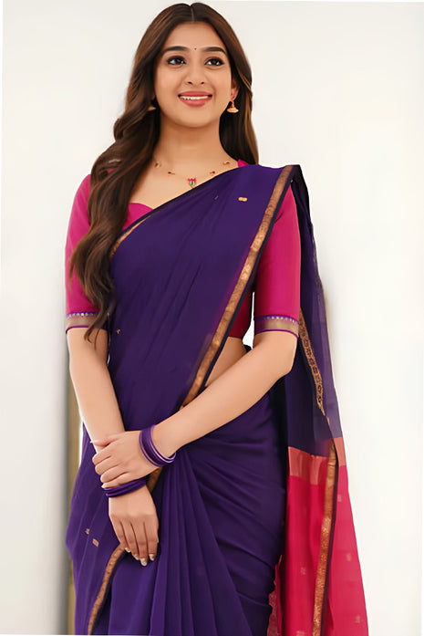 Luna Silk Cotton Sarees - LTS57 Violet & Pink