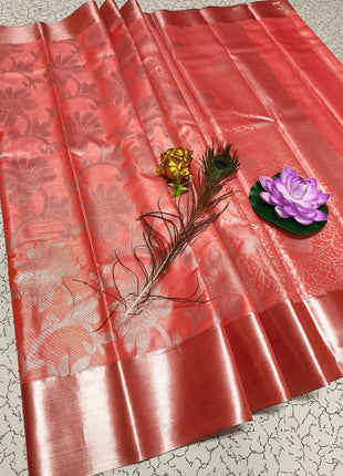 Tissue Kota Jari Model Sarees - LTS13 Tomato Red