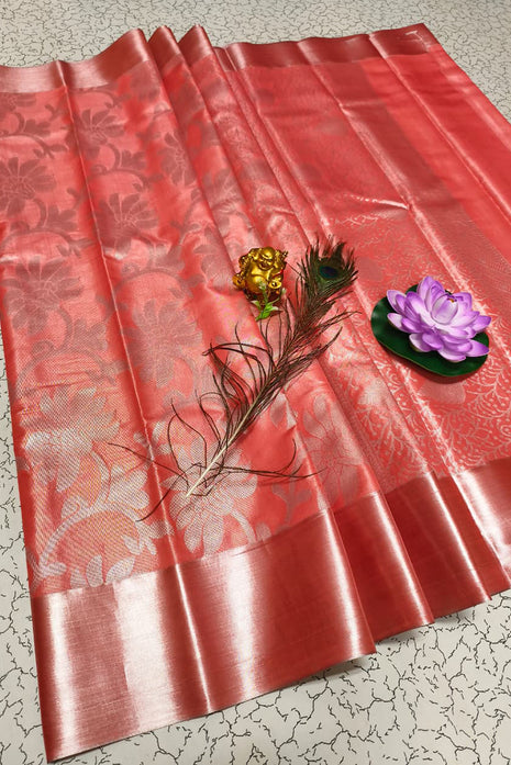 Tissue Kota Jari Model Sarees - LTS13 Tomato Red