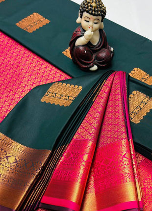 Kanchipuram Handloom Soft Silk Saree - LTS136 Dark Green & Pink