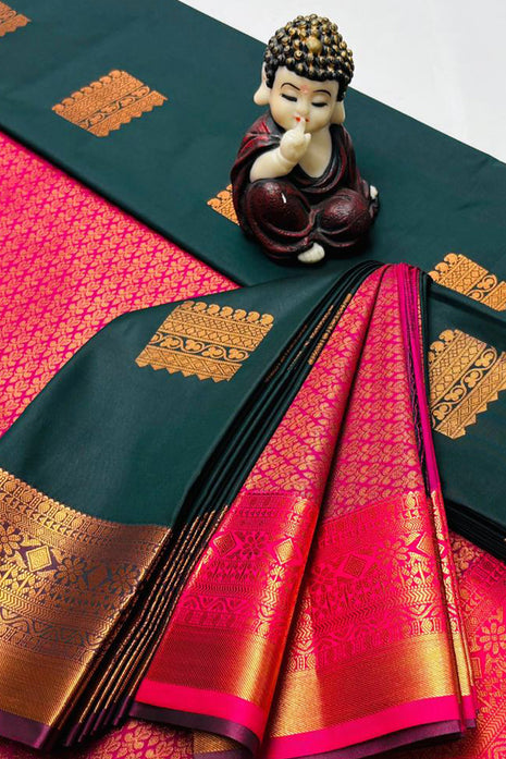 Kanchipuram Handloom Soft Silk Saree - LTS136 Dark Green & Pink
