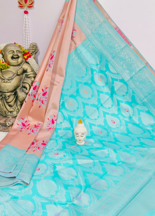 Elite Kupera Korvai Elite Bridal Rapier Fancy Lightweight Silk Sarees - LTS86 Aqua Blue & Pink