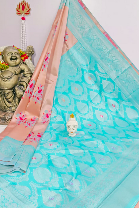 Elite Kupera Korvai Elite Bridal Rapier Fancy Lightweight Silk Sarees - LTS86 Aqua Blue & Pink