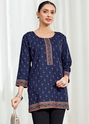 Heavy Rayon Mombay Fabric Multi Print - LTT07 Navy Blue