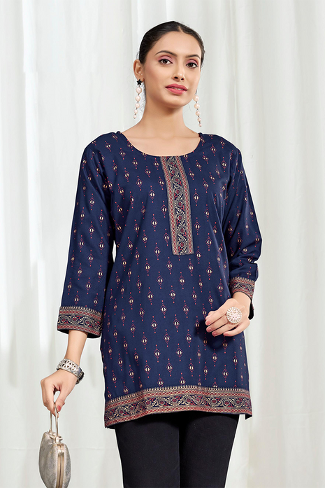 Heavy Rayon Mombay Fabric Multi Print - LTT07 Navy Blue