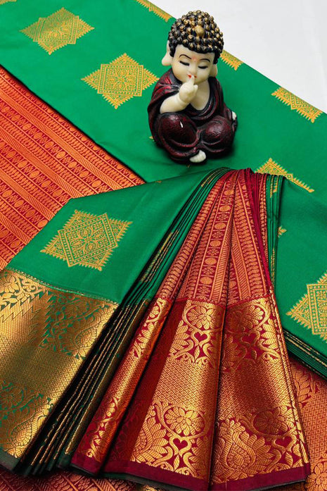 Kanchipuram Handloom Soft Silk Saree - LTS135 Green & Maroon