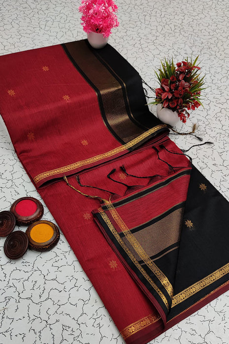 Luna Silk Cotton Sarees - LTS76 Maroon & Black