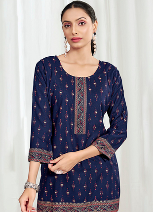 Heavy Rayon Mombay Fabric Multi Print - LTT07 Navy Blue