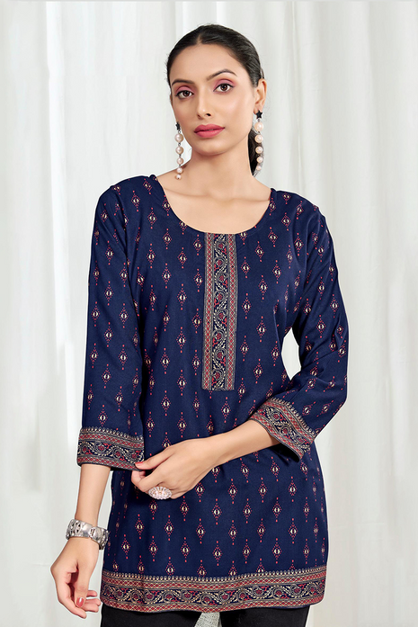 Heavy Rayon Mombay Fabric Multi Print - LTT07 Navy Blue