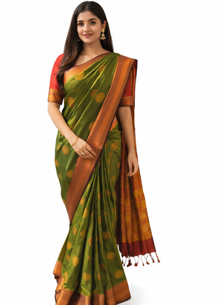 Kanchipuram Handloom Soft Silk Saree - LTS127 Olive Green & Maroon