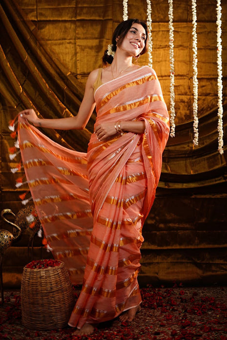 Exclusive Multi Colour Checked Type Saree - LTS79 Coral Orange