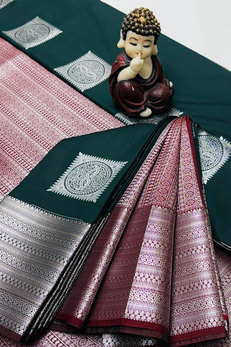 Kanchipuram Handloom Soft Silk Saree - LTS134 Dark Green & Brown