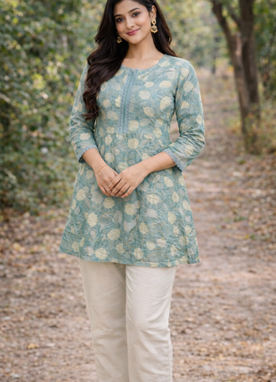 Seagreen With Leaf Prints - LTC33