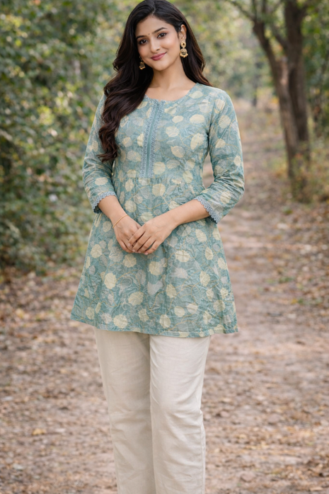Seagreen With Leaf Prints - LTC33