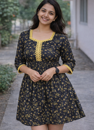 Dark Navyblue With Floral Prints - LTC30