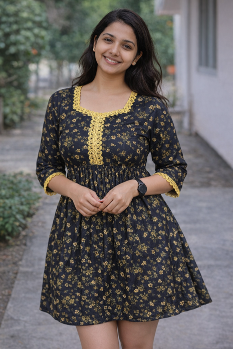 Dark Navyblue With Floral Prints - LTC30