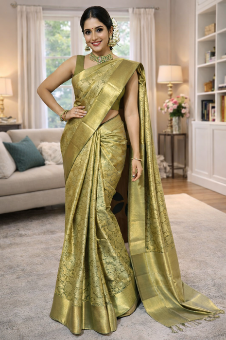 Luna Kanchipuram Tissue Silk Saree - LTS96 Mustard Yellow
