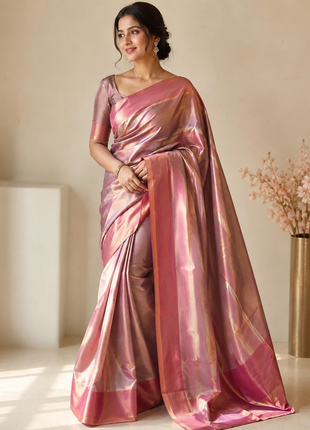 Women's Premium Silk Saree with Blouse Piece – Rose Pink