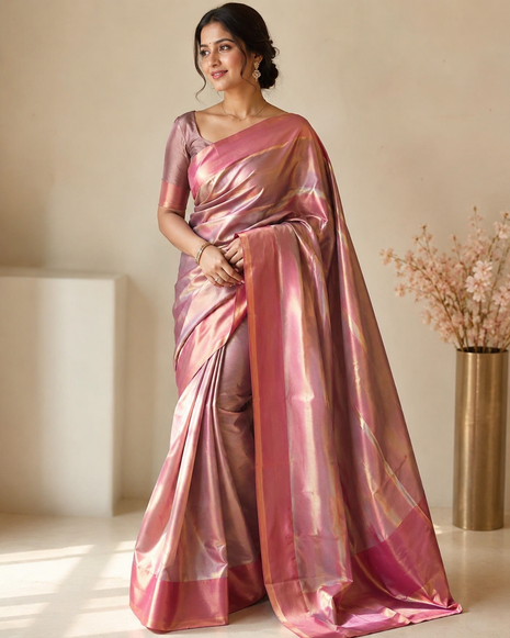 Women's Premium Silk Saree with Blouse Piece – Rose Pink