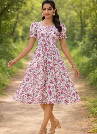 Luna Summer Floral Frock - LTM04 White with Pink
