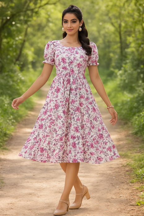 Luna Summer Floral Frock - LTM04 White with Pink